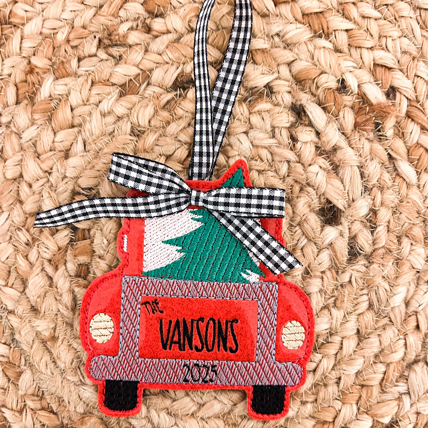 Holiday Truck Ornament - red sparkle