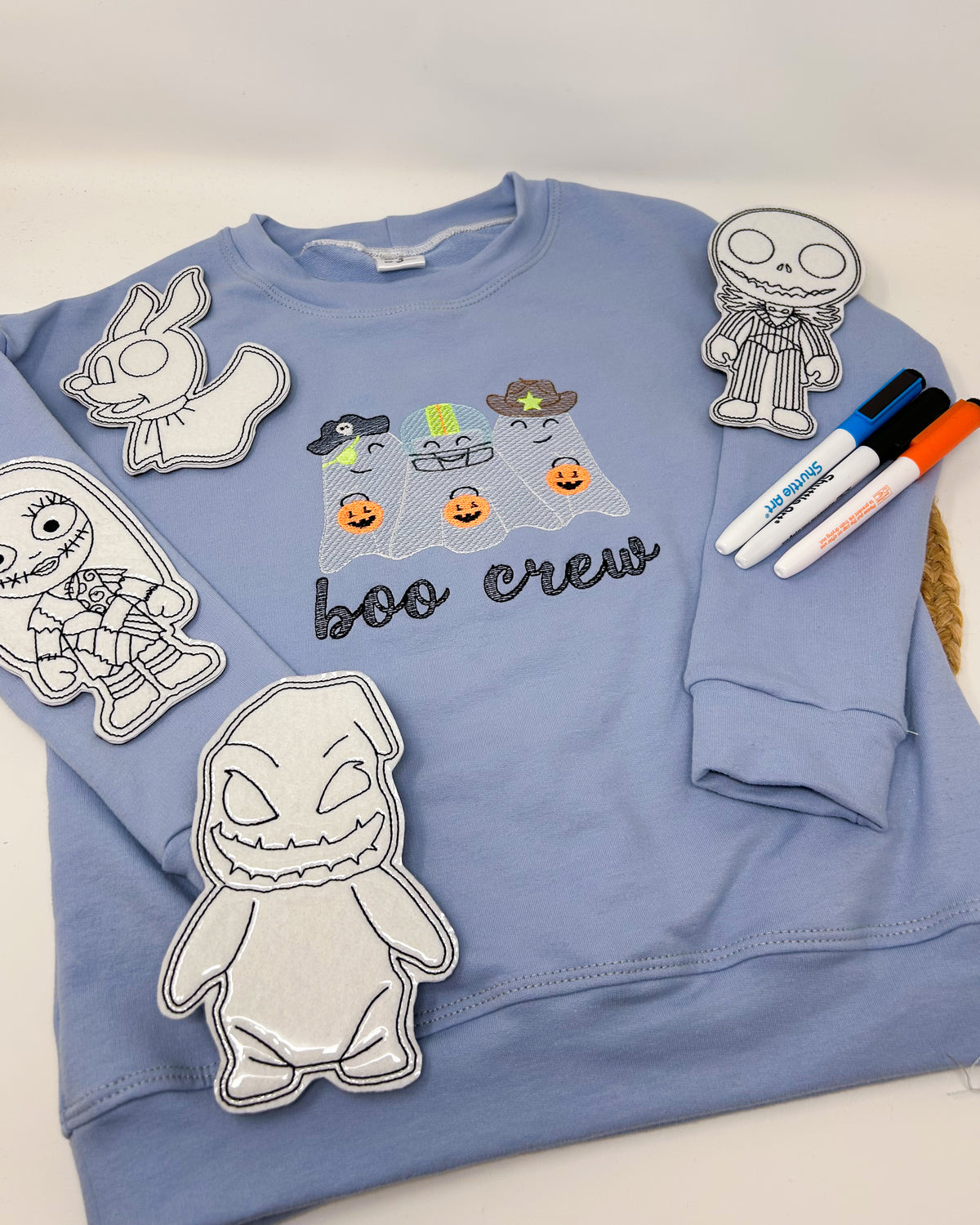 Spooky Crewneck | Blue with Glow-in-the-Dark Ghost Trio
