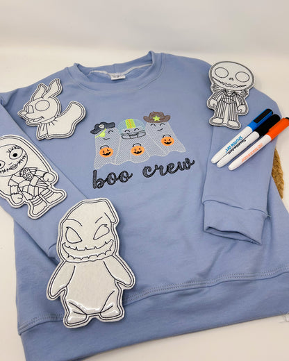 Spooky Crewneck | Blue with Glow-in-the-Dark Ghost Trio