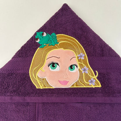 Hooded Towel | Purple Golden Hair Princess