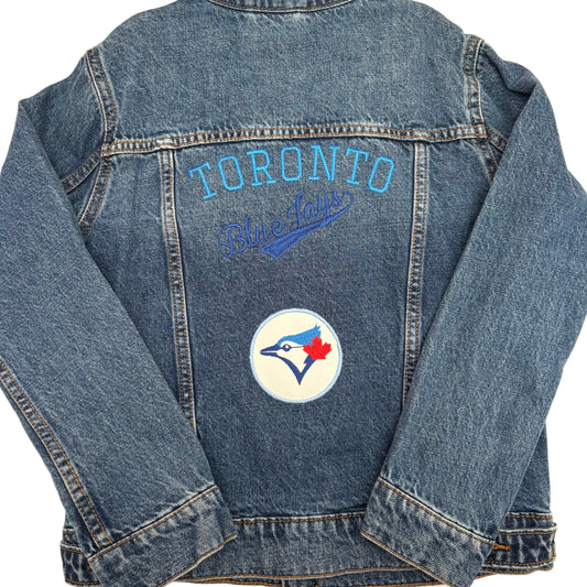 Baseball Denim Jacket | Size 8 | Dark Medium Wash