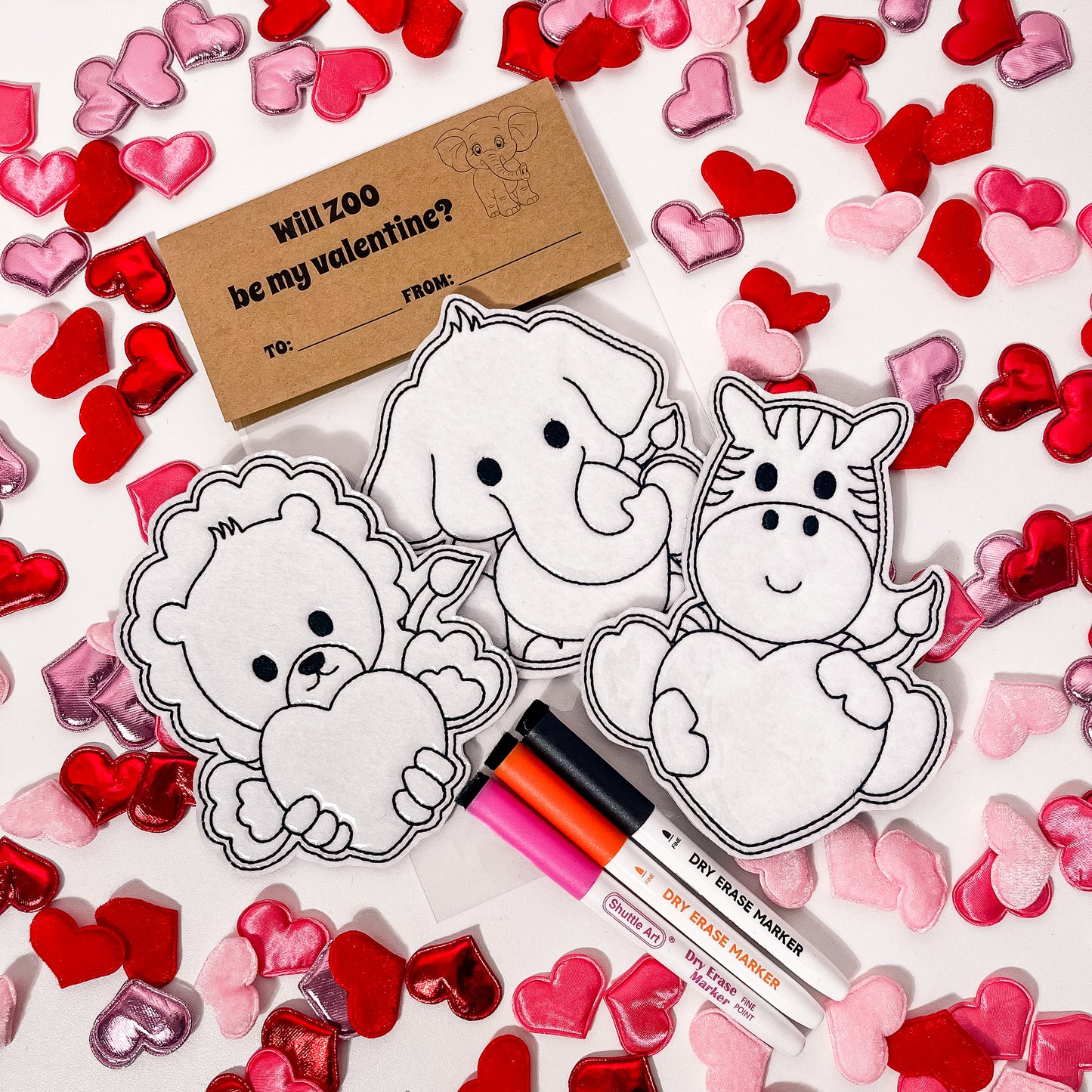 Will ZOO be my Valentine? Doodle Doll SET of 3